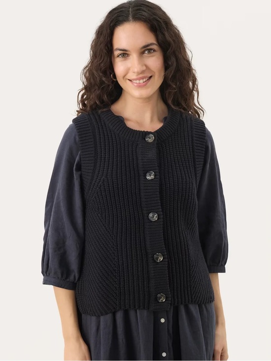 Part Two Sweaters - Part Two Ribbed Button-Front Knit Vest in Navy